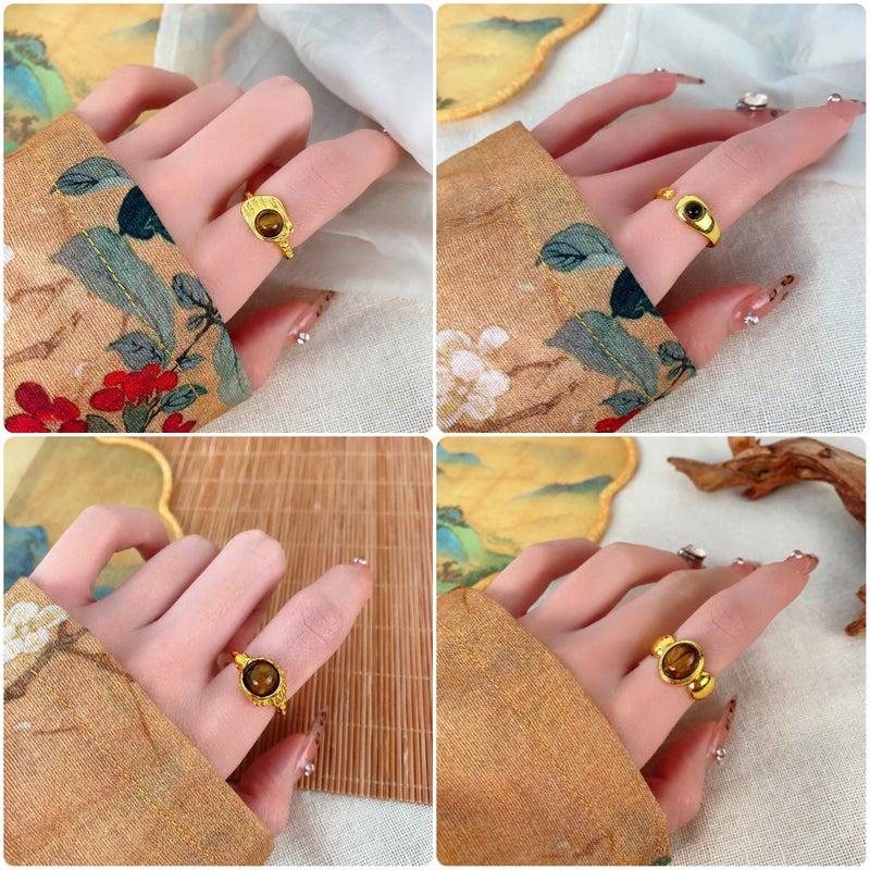 Antique Tiger Eye Pendant Necklace Women'S Light Luxury Distinctive Maillard Style Bracelet Ring Niche Vintage All-Match Accessories - Image 3